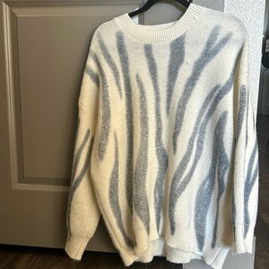 White and Navy Zebra Print Sweater